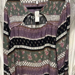 Maurices Purple and Black Tie Front Blouse